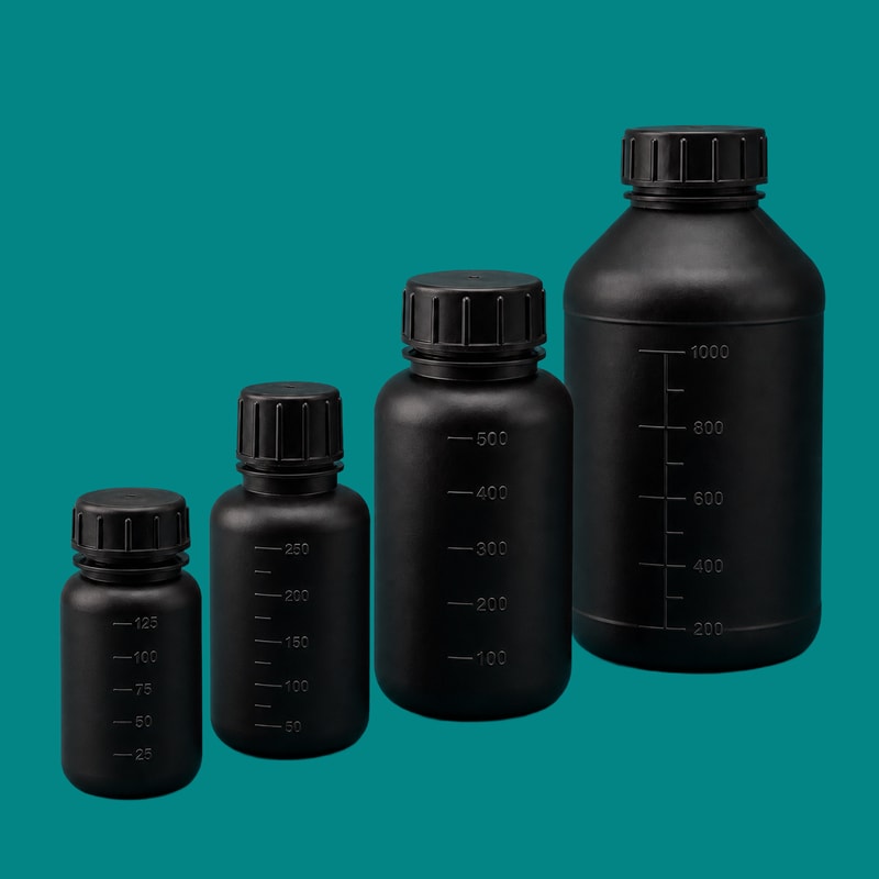 Botol HDPE Hitam Berskala Bermulut Lebar