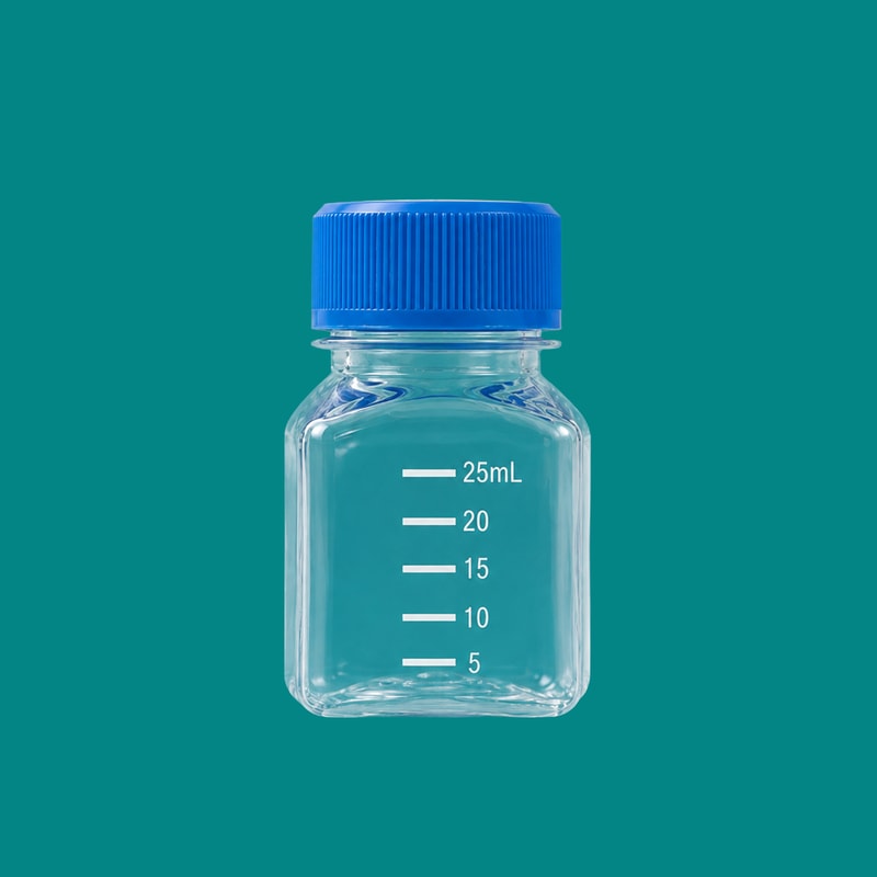 Flacon pătrat PET pentru medii de cultură — 25 mL — SKU 82093