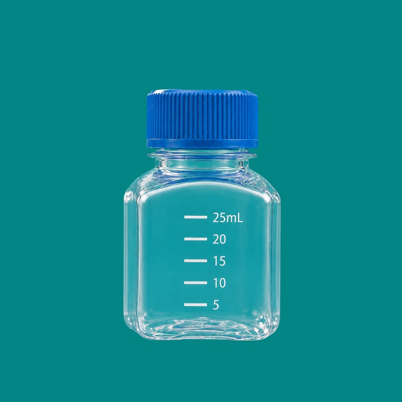 Flacon pătrat PETG pentru medii de cultură — 25 mL — SKU 82193