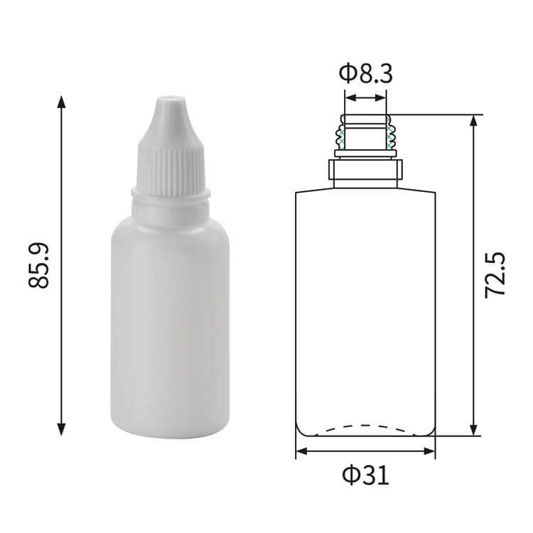 30ml plastové lahvičky s kapátkem a ochranným uzávěrem proti neoprávněné manipulaci