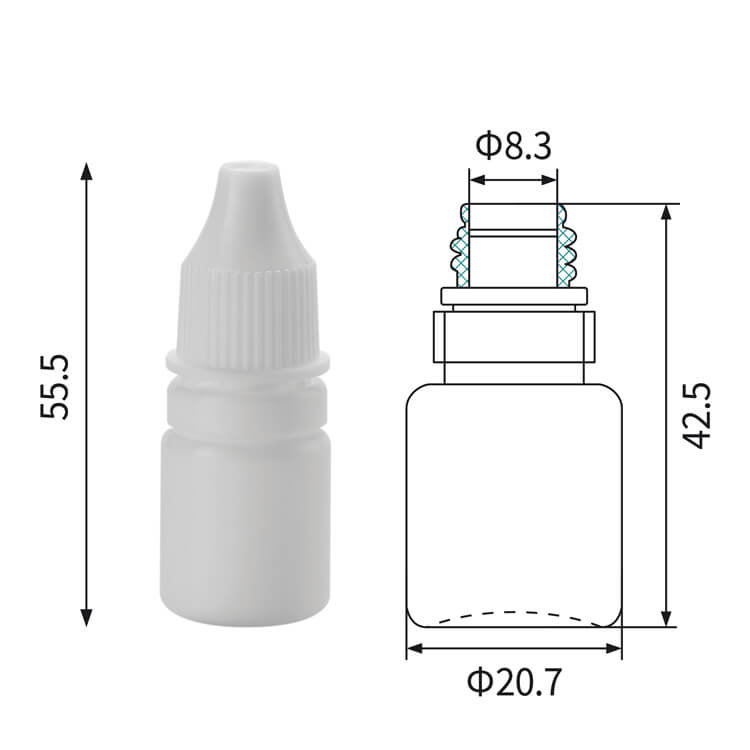 5 ml dråpeflasker i plast med manipuleringssikker hette