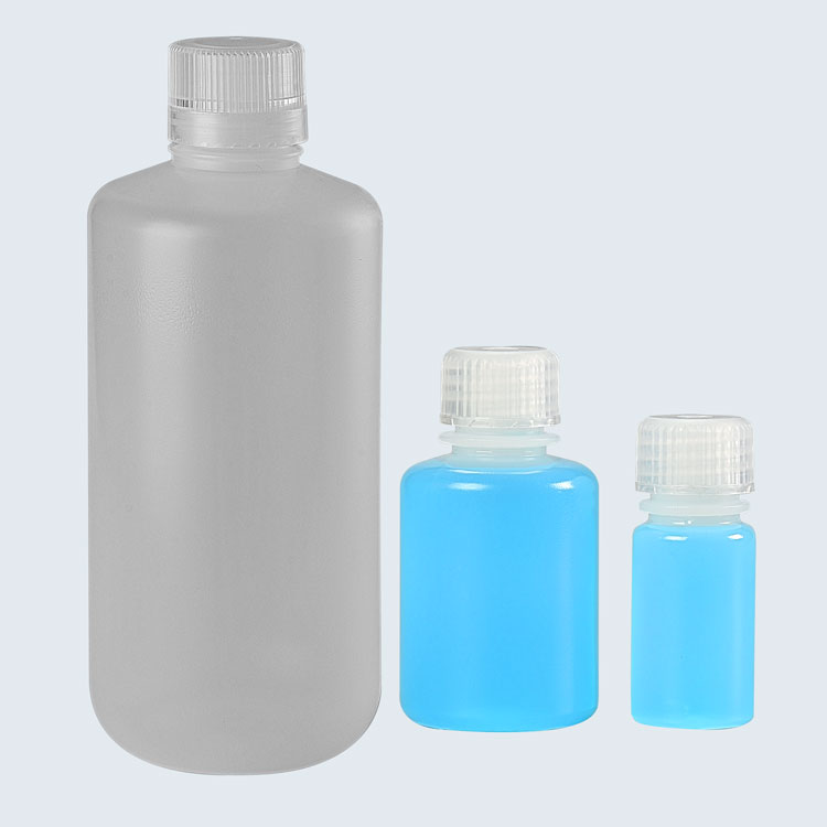 Gjennomskinnelig laboratoriereagensflaske med smal åpning